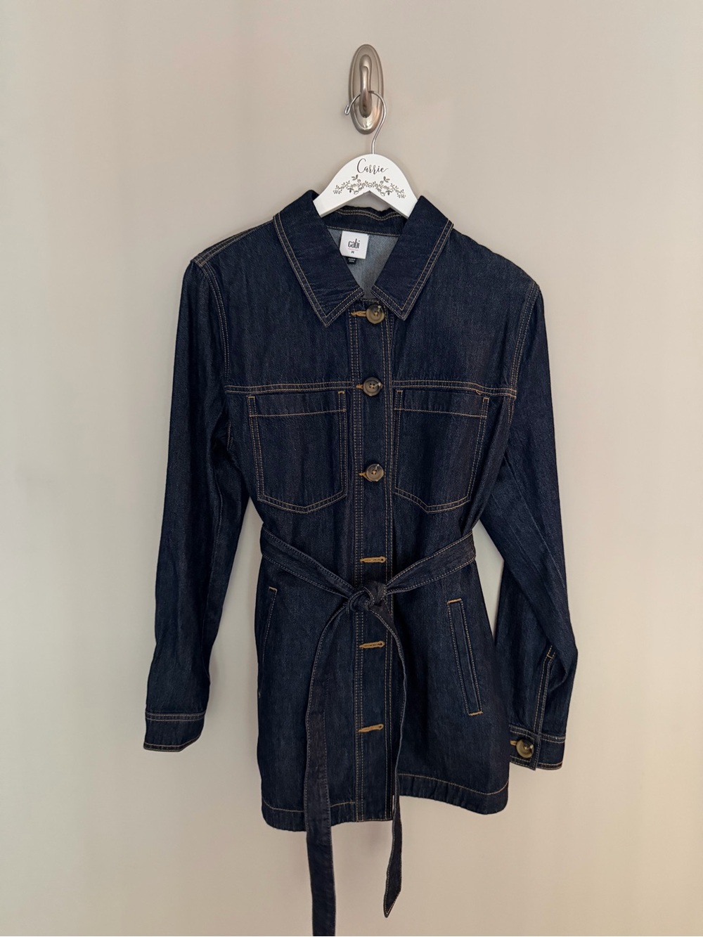 Cabi Dark Wash Belted Denim Jacket Size M